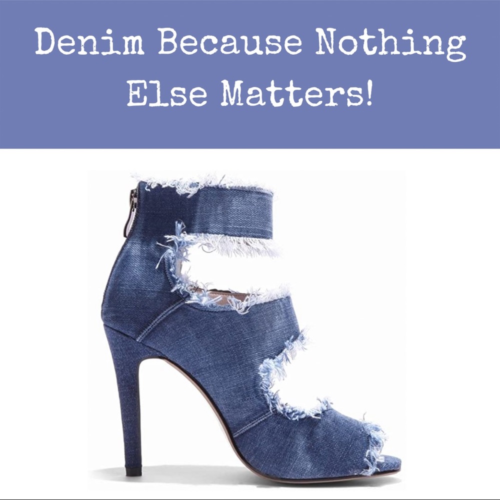 NWOT Latasa Women's Peep Toe High Heel Denim Sandals